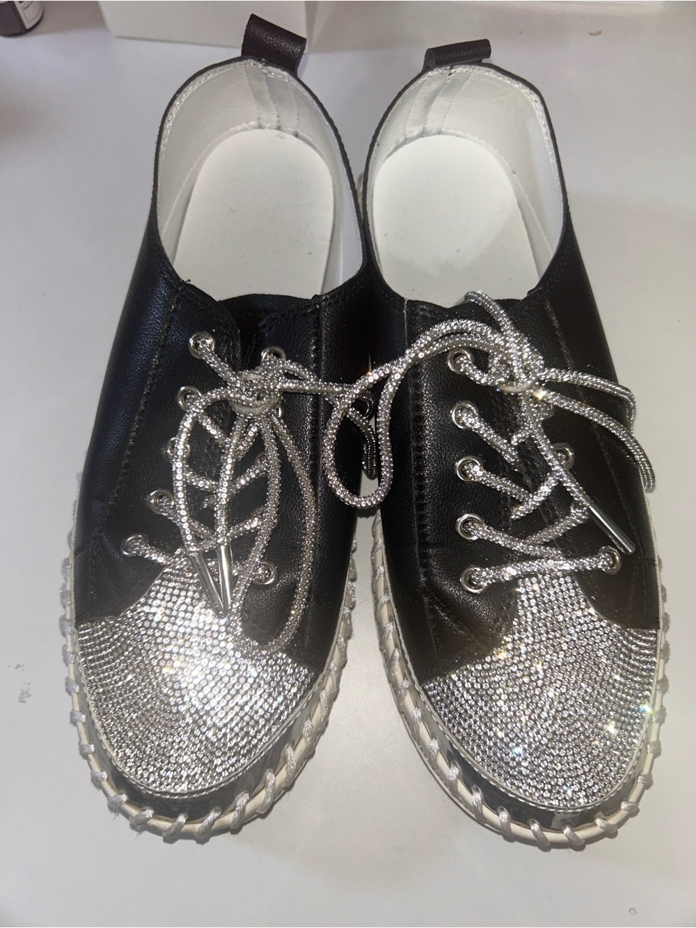 Black Rhinestone Lace-Up Women's Sneakers